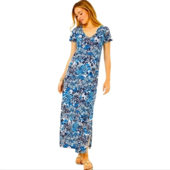Lilly Pulitzer Etta Maxi Dress in Low Tide Navy Pandarama Sz Medium NWOT - Picture 2 of 13